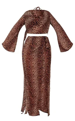 Brown Leopard Print Chiffon 3 Piece Beach Set