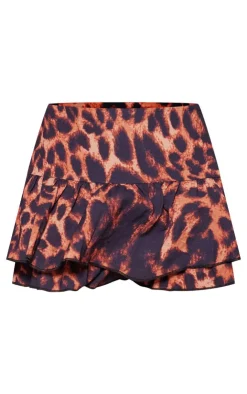 Online PrettyLittleThing Leopard Print Chiffon Ruffle Mini Skirt Brown