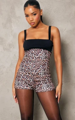 PrettyLittleThing Unitards*Leopard Print Contrast Strappy Unitard