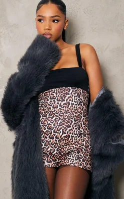 PrettyLittleThing Unitards*Leopard Print Contrast Strappy Unitard