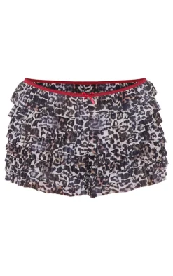 Online PrettyLittleThing Leopard Print Contrast Lace Rara Bloomer Shorts Brown