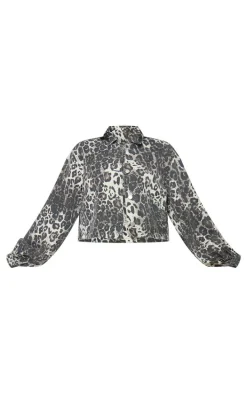 Brown Leopard Print Cropped Boxy Jacket