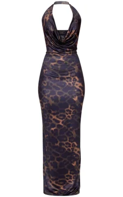 Brown Leopard Print Extreme Cowl Maxi Dress-PrettyLittleThing Online