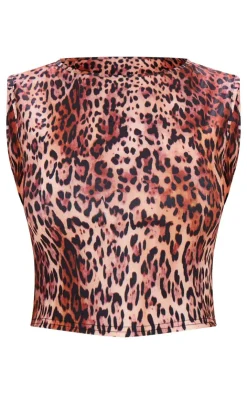 New PrettyLittleThing Leopard Print Fitted Racer Top Brown
