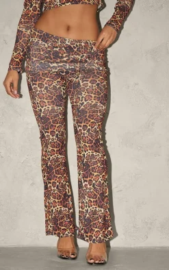 Best PrettyLittleThing Leopard Print Fold Over Ruching Flare Pants Brown
