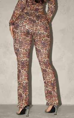 Best PrettyLittleThing Leopard Print Fold Over Ruching Flare Pants Brown