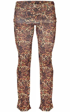 Best PrettyLittleThing Leopard Print Fold Over Ruching Flare Pants Brown