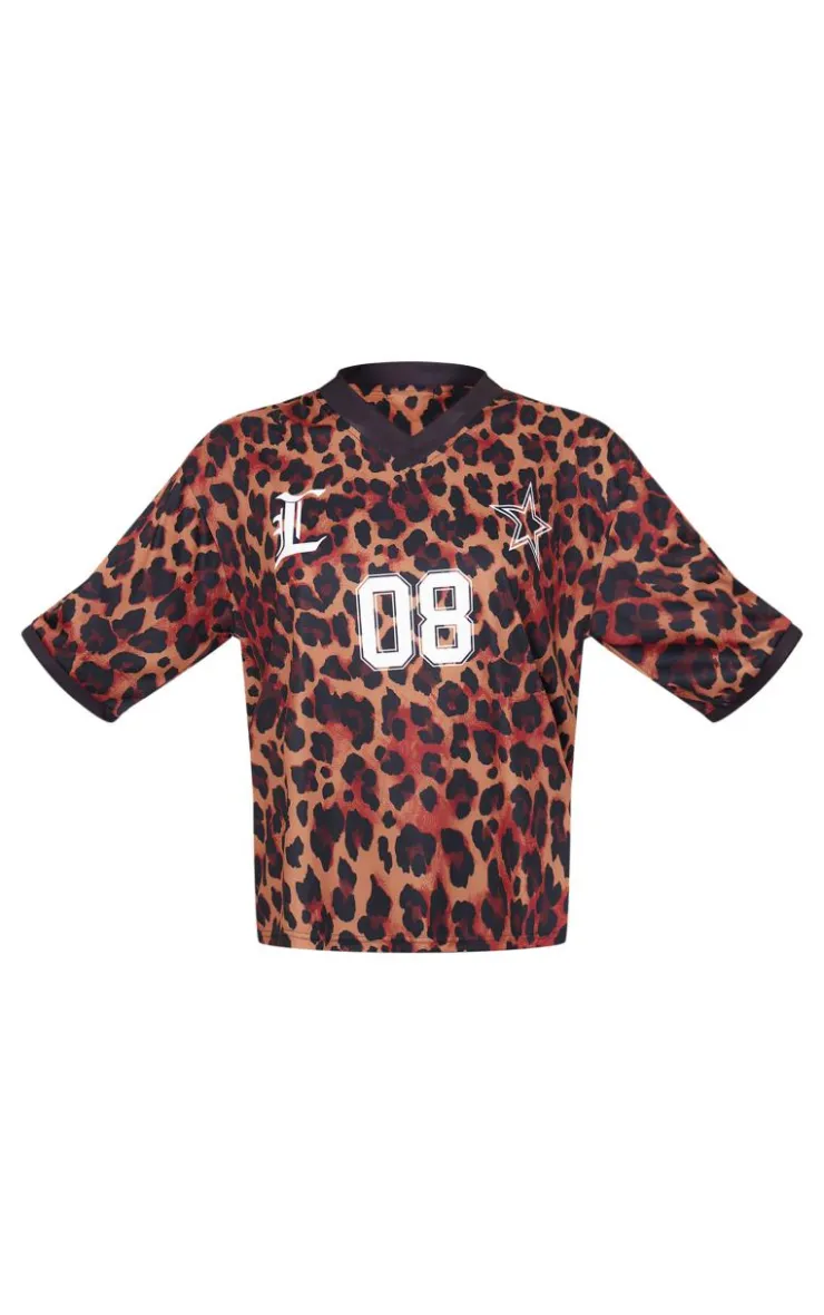 PrettyLittleThing T-Shirts*Leopard Print Football Jersey