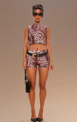Outlet PrettyLittleThing Leopard Print Hotpants Brown