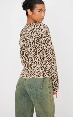 PrettyLittleThing Knitted Tops*Leopard Print Knitted Button Up V Neck Cardigan