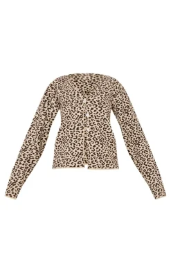 PrettyLittleThing Knitted Tops*Leopard Print Knitted Button Up V Neck Cardigan