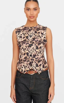 PrettyLittleThing Sleeveless Tops*Leopard Print Longline Vest