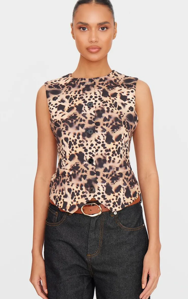 PrettyLittleThing Sleeveless Tops*Leopard Print Longline Vest