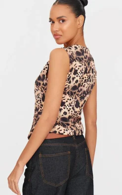 PrettyLittleThing Sleeveless Tops*Leopard Print Longline Vest