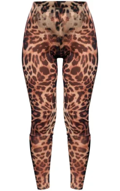 Discount PrettyLittleThing Leopard Print Mesh Leggings Brown