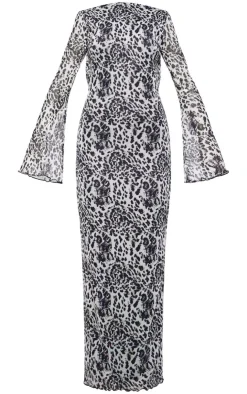 Leopard Print Mesh Long Sleeve Maxi Dress-PrettyLittleThing Clearance