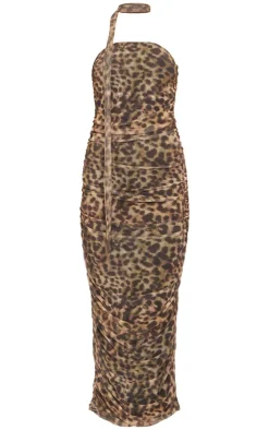 Leopard Print Mesh Bandeau Scarf Maxi Dress-PrettyLittleThing