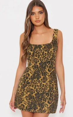 Leopard Print Seam Detail Mini Dress-PrettyLittleThing Hot