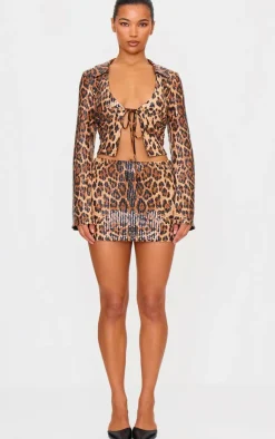 Hot PrettyLittleThing Leopard Print Sequin Mini Skirt Brown