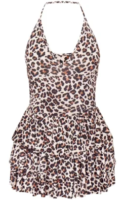 Leopard Print Slinky Halter Neck Rara Skort Romper-PrettyLittleThing Best