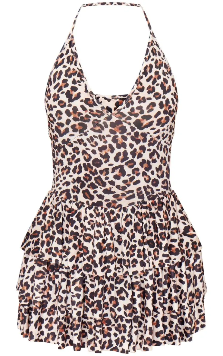 Leopard Print Slinky Halter Neck Rara Skort Romper-PrettyLittleThing Best