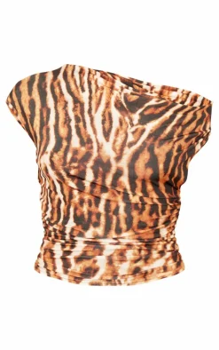 Leopard Print Slinky Backless Asymmetric Long Top-PrettyLittleThing Online
