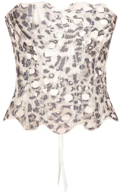 PrettyLittleThing Corsets*Brown Print Textured Sheer Floral Lace Corset