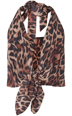 PrettyLittleThing Camisole*Leopard Print Tie Halterneck Cami Top