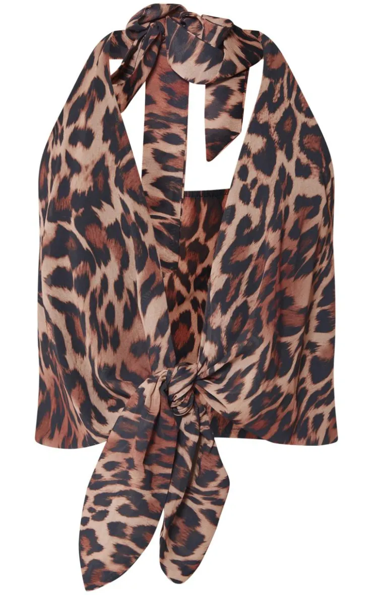 PrettyLittleThing Camisole*Leopard Print Tie Halterneck Cami Top