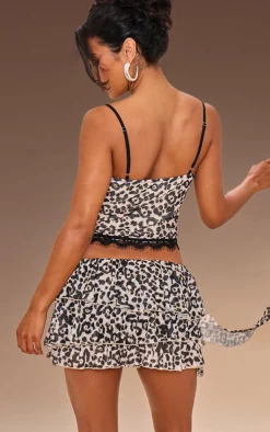 Clearance PrettyLittleThing Leopard Print Tie Up Lace Detail Corset Brown