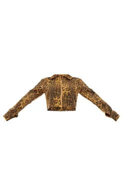 PrettyLittleThing Shirts*Leopard Print Zip Up Long Sleeved Denim Shirt