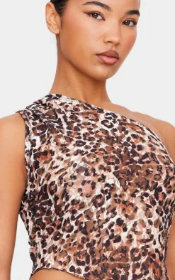 Leopard Printed Lace Asymmetric Longline Top-PrettyLittleThing Sale
