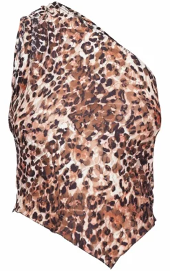 Leopard Printed Lace Asymmetric Longline Top-PrettyLittleThing Sale
