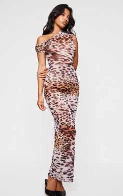 Leopard Printed Mesh Asymmetric Maxi Dress-PrettyLittleThing Best