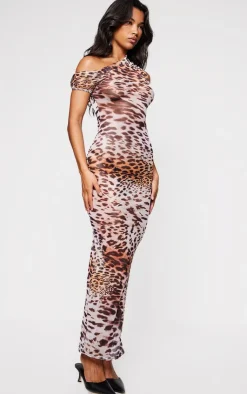 Leopard Printed Mesh Asymmetric Maxi Dress-PrettyLittleThing Best