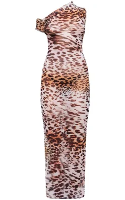 Leopard Printed Mesh Asymmetric Maxi Dress-PrettyLittleThing Best