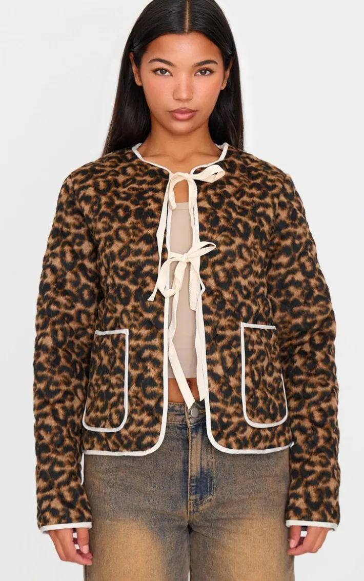 Brown Leopard Quilted Contrast Binding Jacket