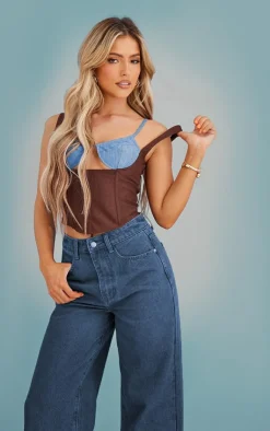 PrettyLittleThing Corsets*Linen Color Block Cup Detail Boned Corset Top