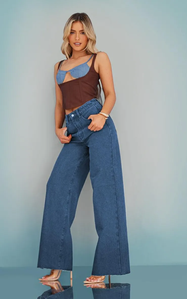 PrettyLittleThing Corsets*Linen Color Block Cup Detail Boned Corset Top