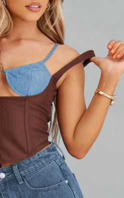 PrettyLittleThing Corsets*Linen Color Block Cup Detail Boned Corset Top
