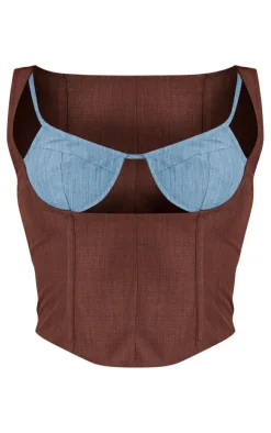 PrettyLittleThing Corsets*Linen Color Block Cup Detail Boned Corset Top