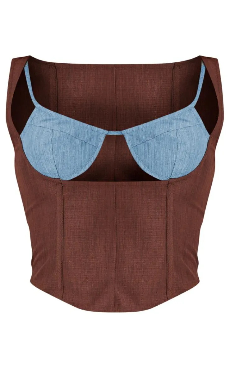 PrettyLittleThing Corsets*Linen Color Block Cup Detail Boned Corset Top