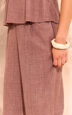 Hot PrettyLittleThing Linen Look Mid Rise Wide Leg Pants Brown