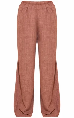 Hot PrettyLittleThing Linen Look Mid Rise Wide Leg Pants Brown