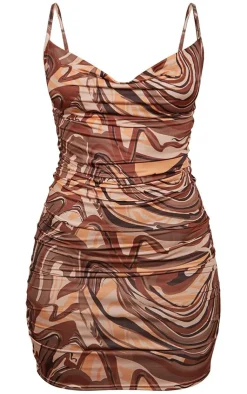 Marble Print Strappy Ruched Bodycon Dress-PrettyLittleThing Clearance