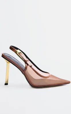 PrettyLittleThing Pumps*Mesh Gold Buckle Point Toe Court Heels