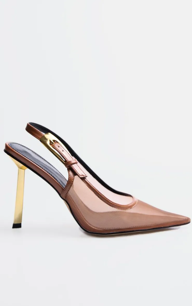 PrettyLittleThing Pumps*Mesh Gold Buckle Point Toe Court Heels