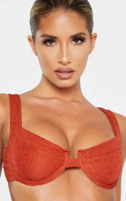Brown Mini Crinkle Underwired Square Neck Bikini Top