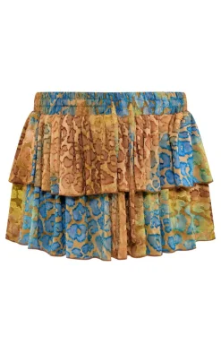 Mixed Leopard Devore Drawstring Rara Skirt-PrettyLittleThing Outlet