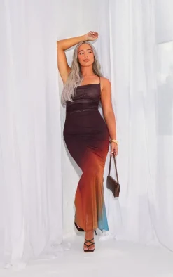 Ombre Mesh Cross Back Maxi Dress-PrettyLittleThing Sale